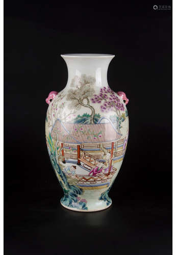 A Chinese Famille Rose Porcelain Vase with Double Ears