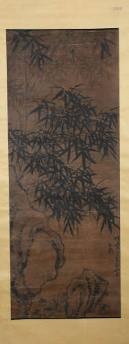 A Chinese bamboo and stone painting, Wang Duo Mark