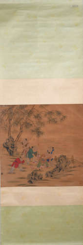 A Chinese painting: The kid were playing in the courtyard,Su Hanchen Mark
