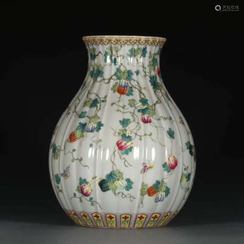 A Chinese Floral Porcelain Melon Shaped Wine Container