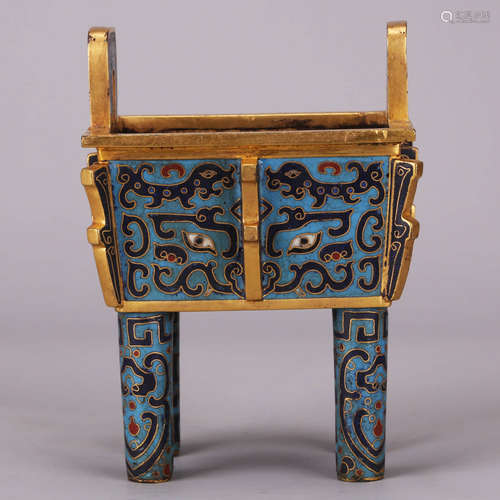 A Chinese Copper Enamel Square Incense Burner