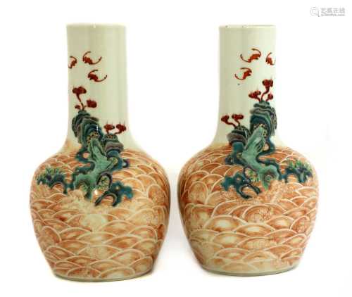 A pair of Chinese famille rose bottle vases,