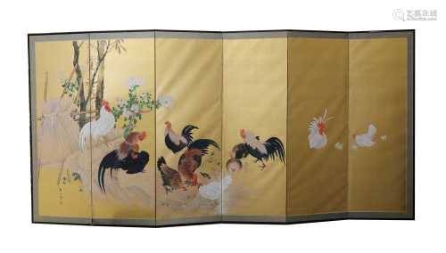 A Japanese six-leaf byobu folding screen,