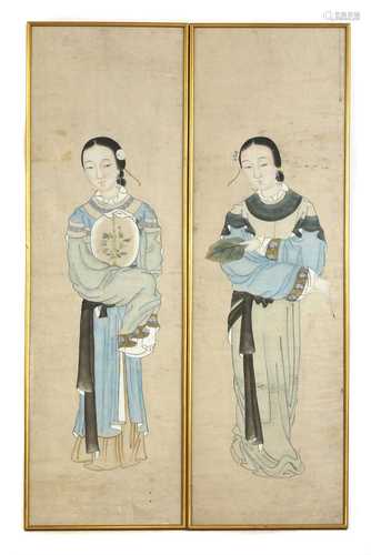 A pair of Chinese gouache paintings,