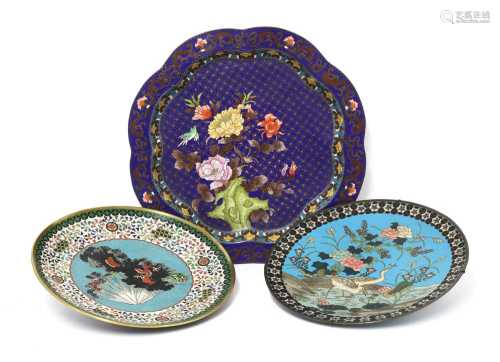 A collection of three Japanese cloisonné dishes,