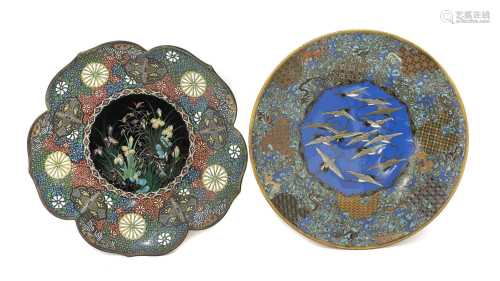 Two Japanese cloisonné dishes,