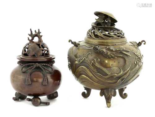 Two Japanese bronze koro,