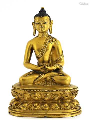 A Tibetan gilt bronze Shakyamuni Buddha,