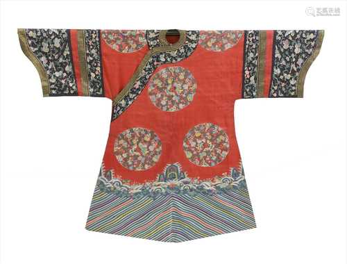 A Chinese embroidered kesi red robe,