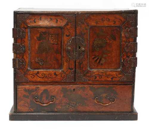 A Japanese lacquered and parquetry table cabinet,