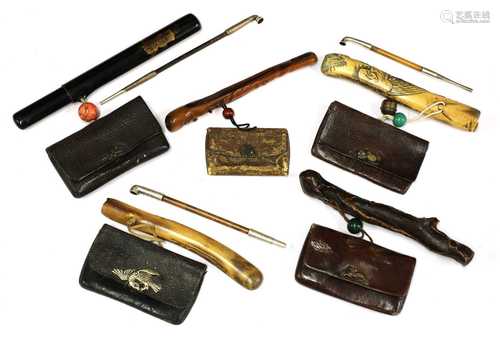 A collection of five Japanese kiseruzutsu (pipecase),