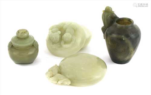 A Chinese jade circular box and cover,