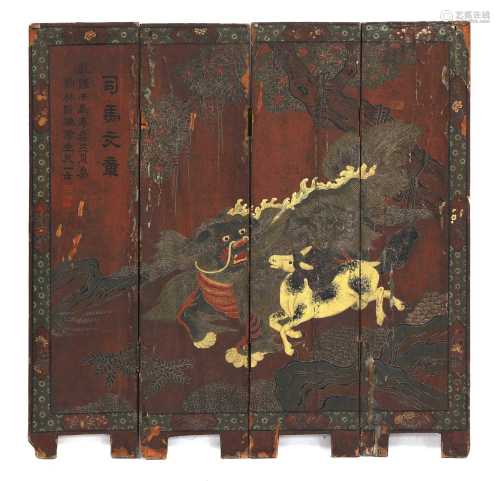 A Chinese lacquered four-fold table screen,