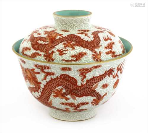 A Chinese iron-red tea bowl and cover,