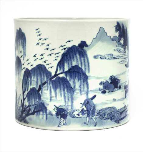 A Chinese blue and white brush pot,