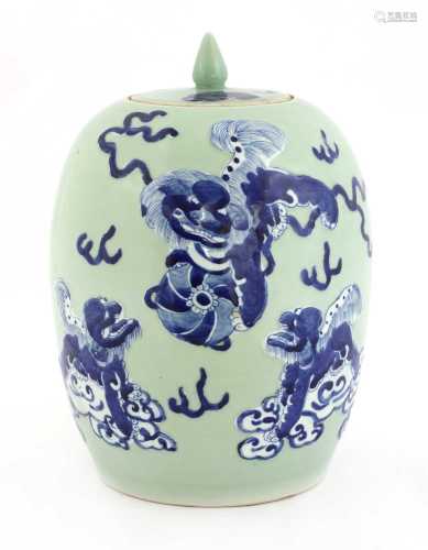 A Chinese celadon jar and cover,