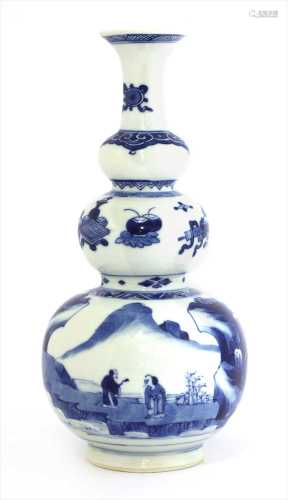 A Chinese blue and white triple gourd vase,