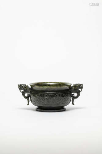 A Chinese Dragon Pattern Jade Incense Burner