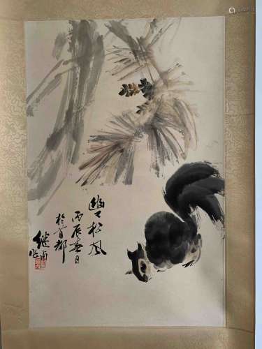 A Chinese squirrel Painting Scroll Liu Jiyou Mark