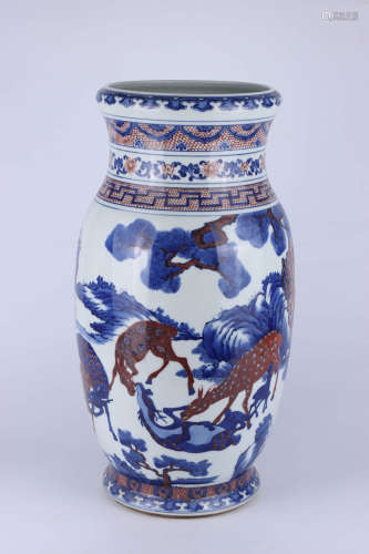 A Chinese Underglaze Red Blue and Copper Red “DEERS” PORCELAIN VASE
