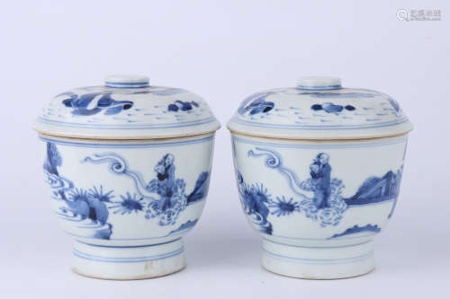 A  pair of chinese blue and white Porcelain figural jars