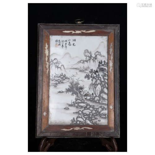 A Chinese Famille Rose Landscape Porcelain Board Hanging Screen