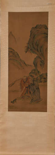 A Chinese Landscape and Figure Silk Scroll Ding Yunpeng Mark