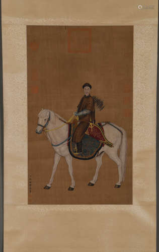 A Chinese Painting Sil Scroll, Lang Shining Mark