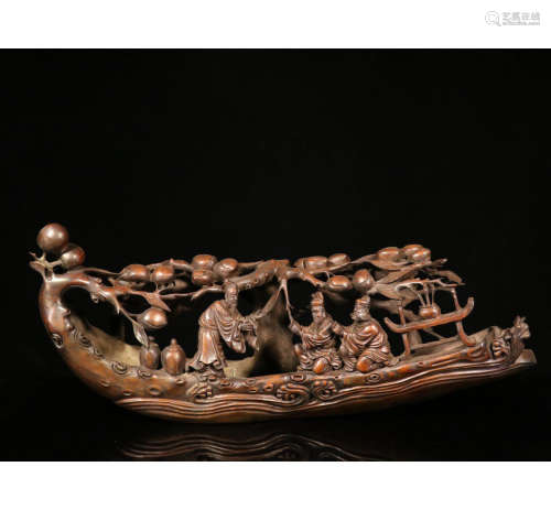 A Chinese Carved Bamboo Boat Ornament