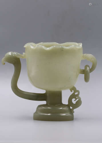 A Chinese celadon jade cup