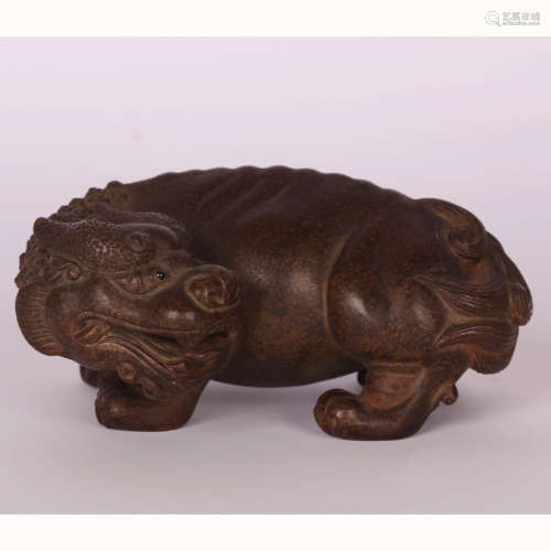 A Chinese Carved Bamboo Beast Ornament