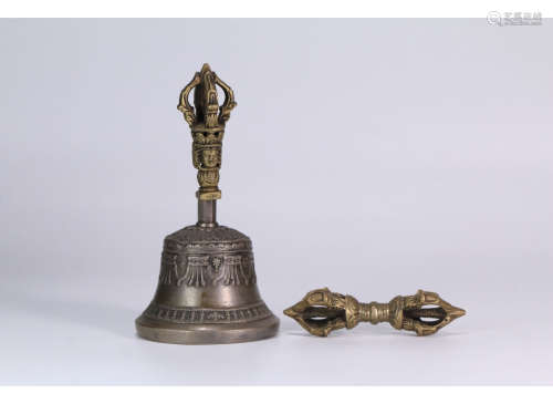 A Set of Chinese vajry pestle and Vajra bell