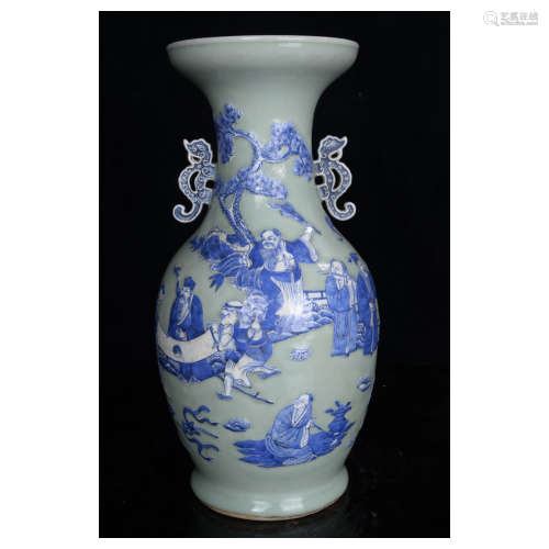 A Chinese Light Green Glazed Porcelain Vase With Double Ears