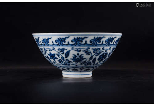 A Chinese Floral Blue and White Porcelain Bowl