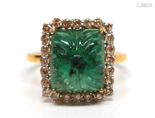 Carved emerald, diamond, 18k yellow gold…