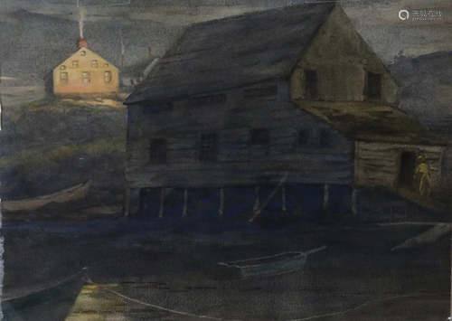 Watercolor, Karl Schmidt, Old Fish House