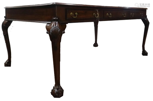 A Georgian style leather top partners desk