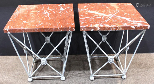 A pair of custom marble top occasional ta…