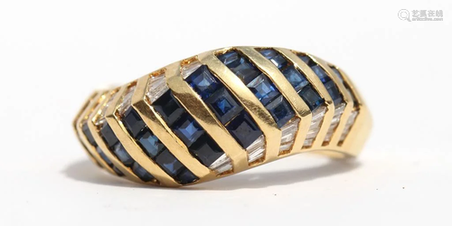 Sapphire, diamond, 18k yellow gold ring