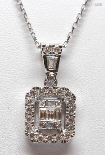 Diamond, 14k white gold pendant-necklace