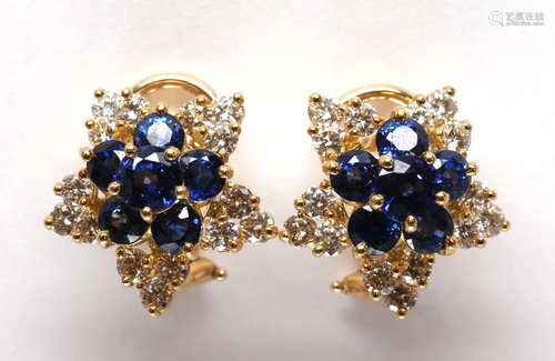 Pair of sapphire, diamond, 18k yellow gold…