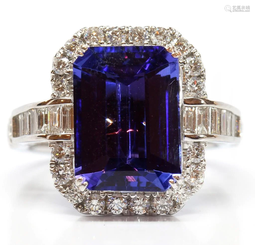 Tanzanite, diamond, 18k white gold ring