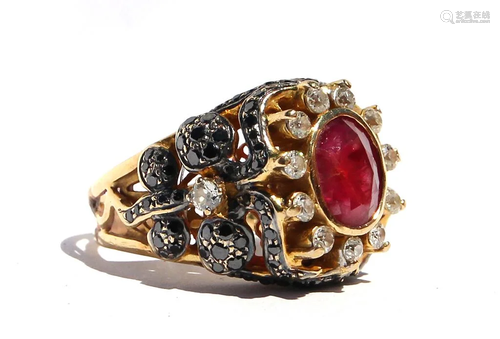 Ruby, diamond, 18k yellow gold ring