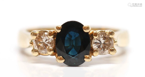 Sapphire, diamond, 14k yellow gold ring