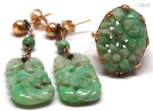 Jadeite, yellow gold jewelry suite