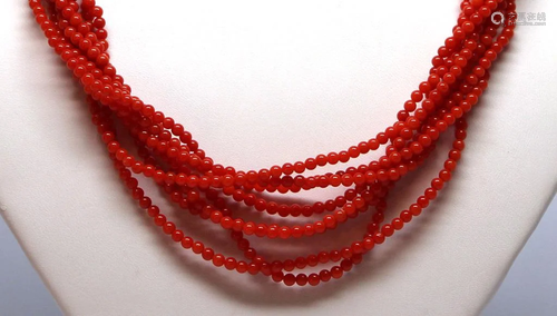 Coral, 18k yellow gold multi-strand necklace