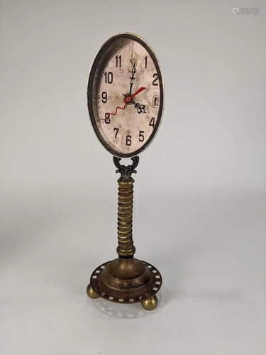 Patinated metal desk clock