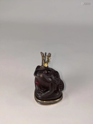 Modern red glass and sterling silver frog