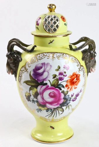 A Dresden porcelain covered urn