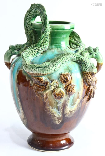 A European majolica dragon urn